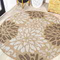 JONATHAN Y Floral Textured Weave Indoor Outdoor Round Area Rug 3 Ft Brown/Cream by JONATHANY