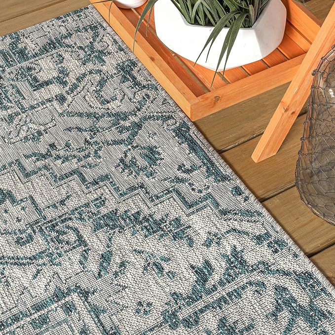 JONATHAN Y Boho Medallion Indoor Outdoor Runner Rug 2X8 Teal/Gray, Estrella - Image 4