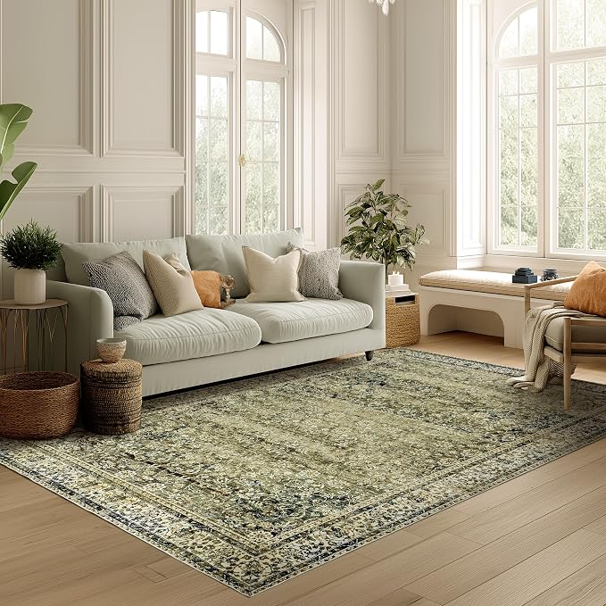 BILEEHOME Olive Green Boho Area Rug 5 x7 by BILEEHOME