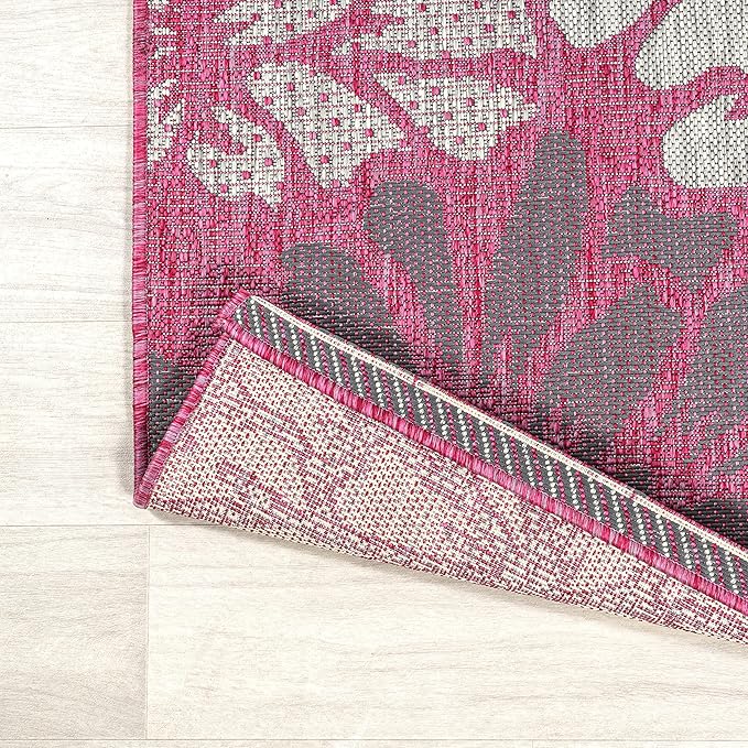 JONATHAN Y Floral Textured Weave Indoor Outdoor Runner Rug 2X8 Fuchsia/Light - Image 5