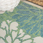 JONATHAN Y Floral Textured Weave Indoor Outdoor Round Area Rug 6 Ft Cream/Green - Image 6