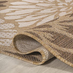 JONATHAN Y Floral Textured Weave Indoor Outdoor Round Area Rug 3 Ft Brown/Cream - Image 3