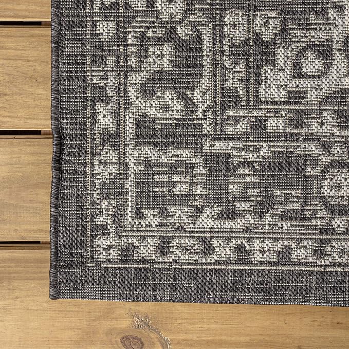 JONATHAN Y Boho Medallion Indoor Outdoor Square Area Rug 5X5 Black/Gray - Image 7