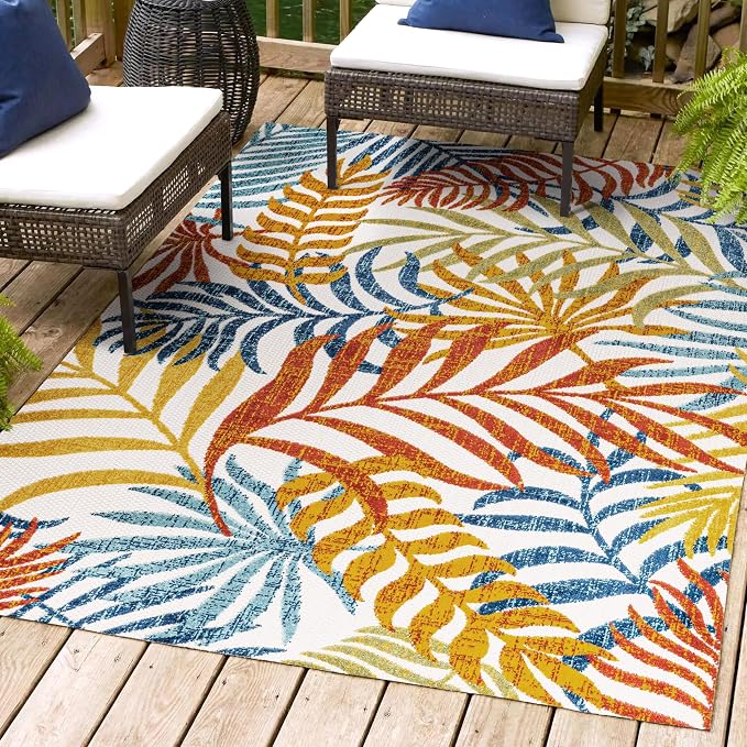 JONATHAN Y Tropics Palm Leaves Indoor Outdoor Area Rug 4X6 Cream/Orange - Image 4