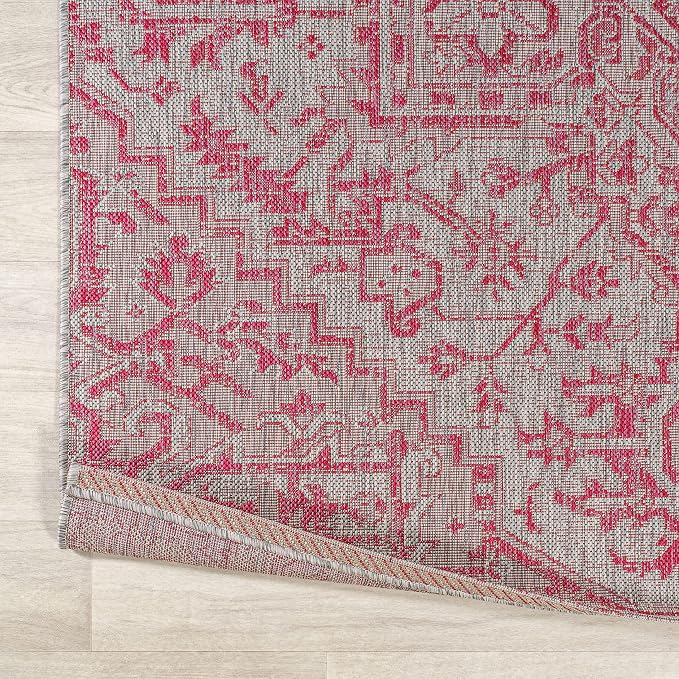 JONATHAN Y Boho Medallion Indoor Outdoor Area Rug 3X5 Light Gray/Fuchsia - Image 4