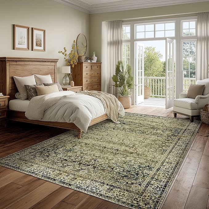 BILEEHOME Olive Green Boho Area Rug 5 x7 - Image 7