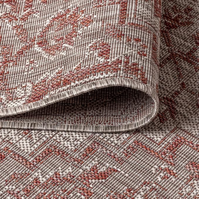JONATHAN Y Boho Medallion Indoor Outdoor Square Area Rug 9X9 Red/Taupe - Image 3