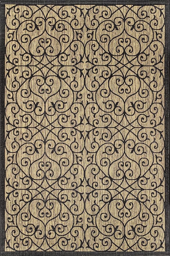 JONATHAN Y Vintage Filigree Indoor Outdoor Area Rug 8X10 Black/Khaki, Madrid - Image 10