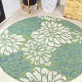 JONATHAN Y Floral Textured Weave Indoor Outdoor Round Area Rug 6 Ft Cream/Green by JONATHANY