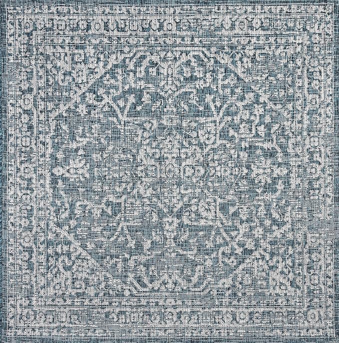JONATHAN Y Boho Medallion Indoor Outdoor Square Area Rug 4X4 Teal/Gray - Image 8